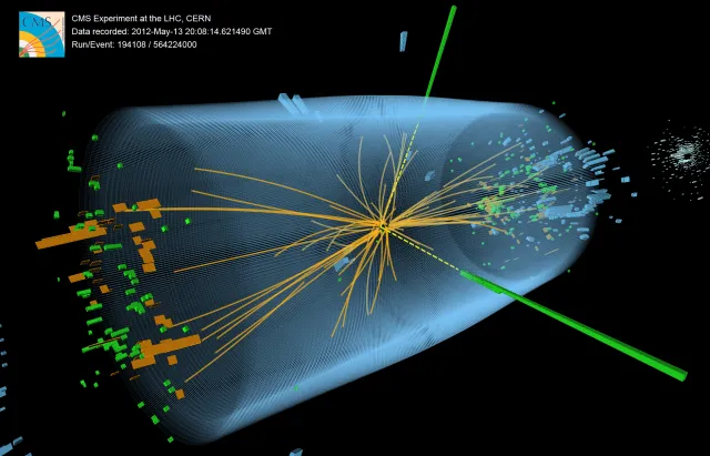CMS event display of a Higgs boson decaying into two photons