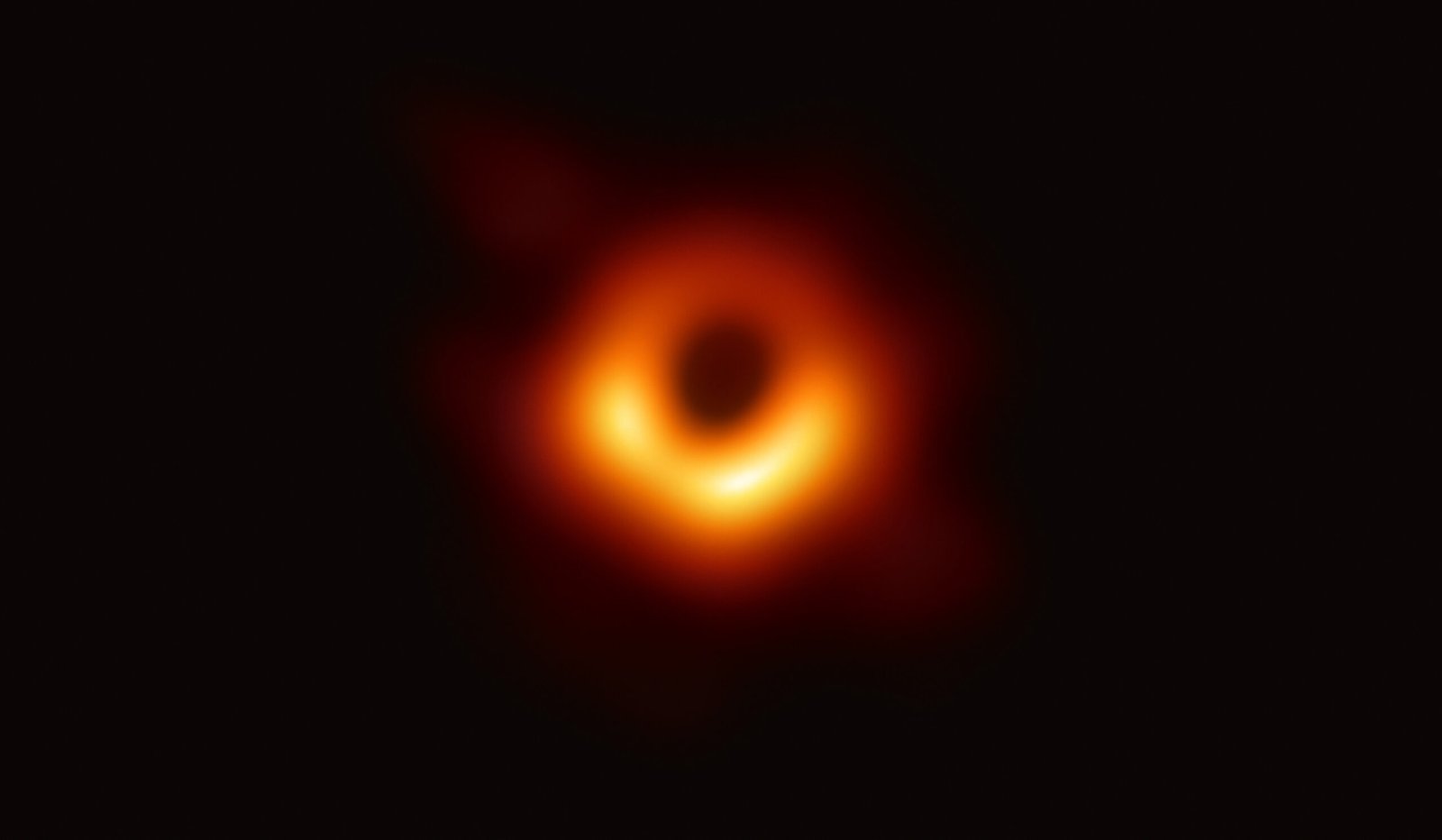 The first image of a black hole, showing the glowing ring of the M87 supermassive black hole captured by the Event Horizon Telescope in 2019