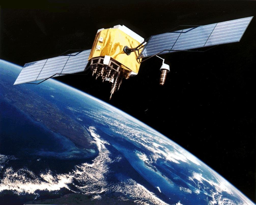 GPS satellite showing the opposing effects of velocity and weaker gravity on its atomic clock