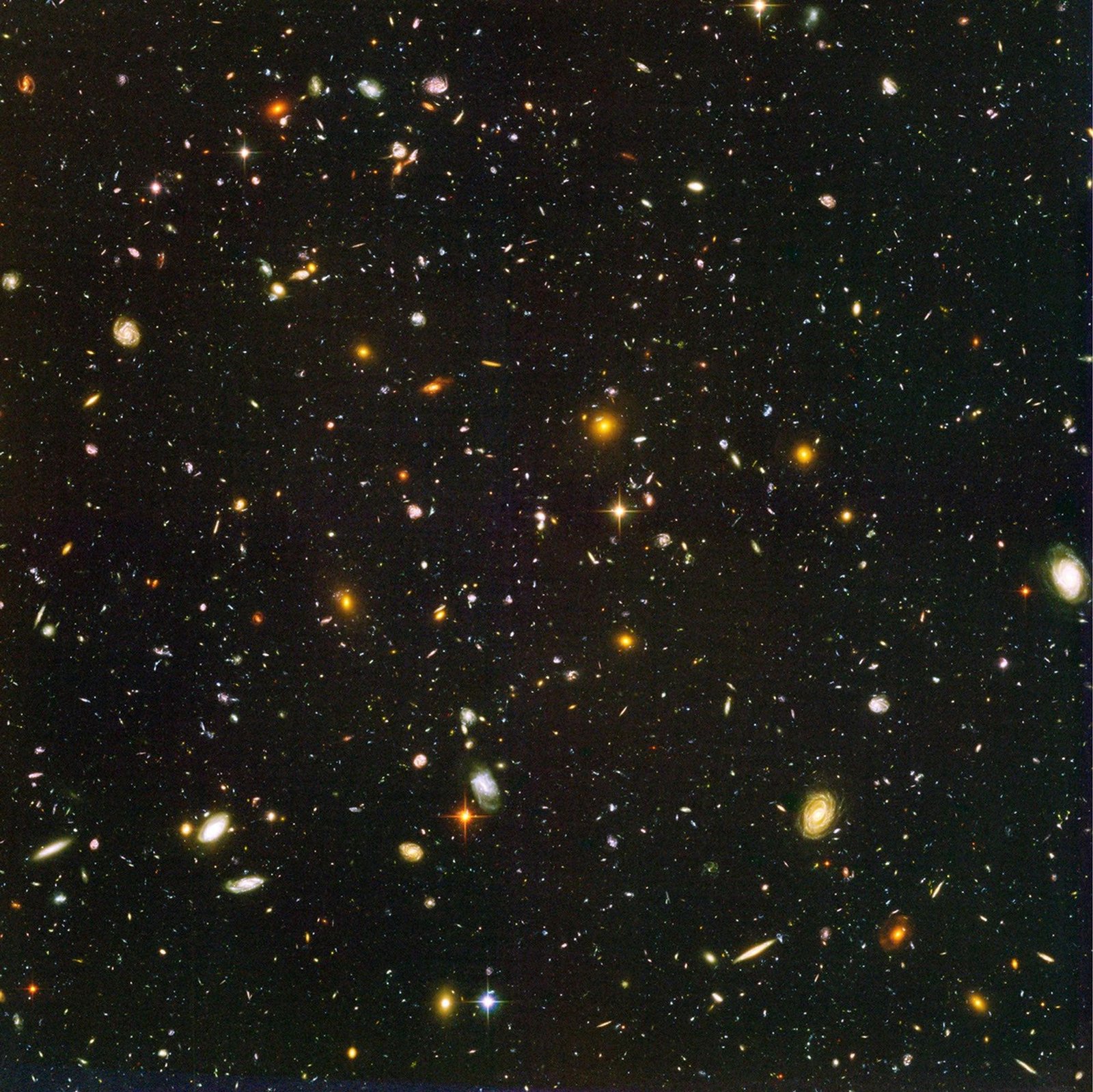 Thousands of galaxies of varying sizes and colors captured in the Hubble Ultra Deep Field