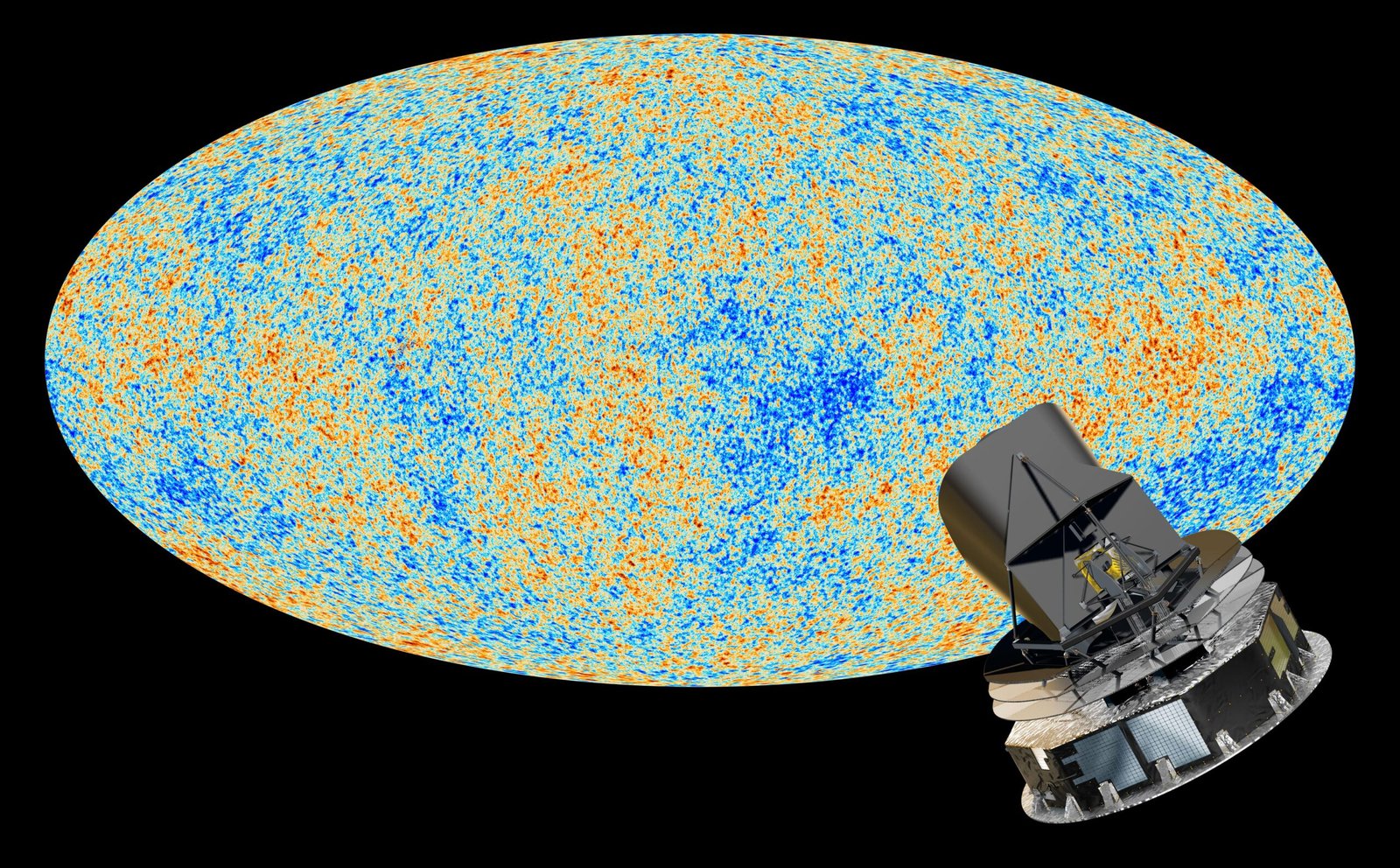 All sky map of the cosmic microwave background from the Planck satellite, showing tiny temperature fluctuations across the oldest light in the universe